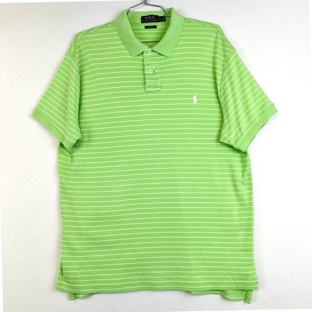 Polo‎ Ralph Lauren Striped Polo Shirt Men's Large Green Good Custom Fit